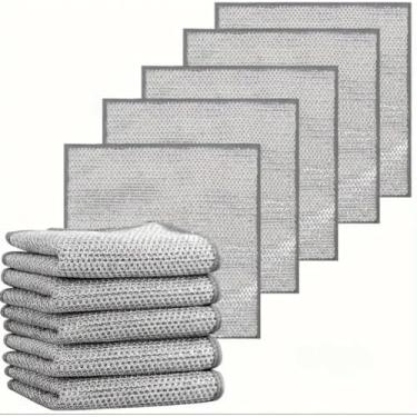 Imagem de 10 peças de pano de prato de arame de aço para lavar pratos de cozinha, pano de esfregar sem arranhões de camada única para limpeza, pano de limpeza de malha de arame reutilizável para panelas, pias