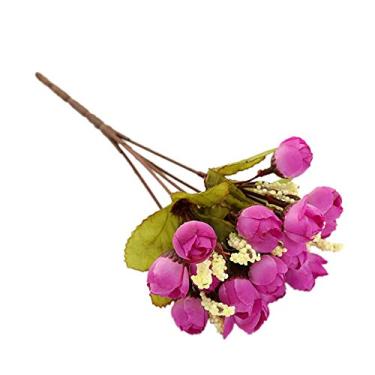 Imagem de 15- Ramo Artificial de Botões Rosa Flores Simulação Seda Decorativas para Decoração Quarto Jardim Hotel Layout Cena Casamento Decorações Realistas e Duráveis