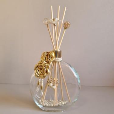 Imagem de Garrafa para Difusor de Ambientes 550ml com Varetas – Vidro Decorado para Aromatizador 550ml(Dourado)