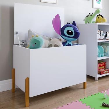 Imagem de Baú Caixa Brinquedo Kids Com Tampa E Pé de Madeira Maciça Branco