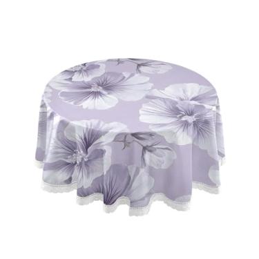 Imagem de SEHANY Elegante toalha de mesa redonda com flores roxas, 152 cm, tecido lavável sem rugas, toalha de mesa redonda com renda decorativa para restaurante, casamento, acampamento, festa Fiesta Cinco de