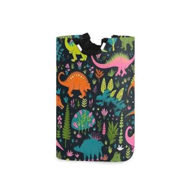 Imagem de ATTX Cesto de lavanderia colorido de dinossauros com alças acolchoadas – Cesto de roupas dobrável à prova d'água para banheiro, quarto, dormitório, cesta organizadora de lavanderia resistente (76)