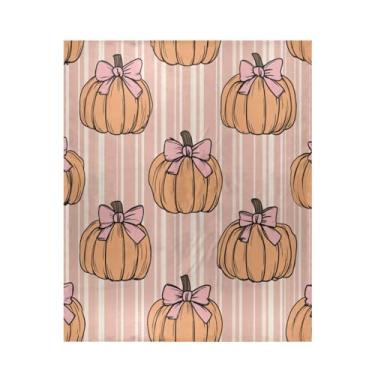 Imagem de ATTX Cobertor de microfibra de veludo com estampa de abóboras com laços - Cobertor de cama leve ultra macio para sofá, cama, 127 x 152 cm #150