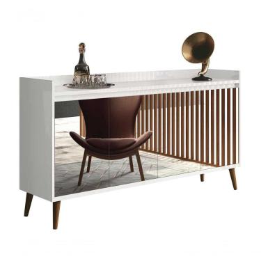 Imagem de Balcao Buffet Retrô Com Espelho Delta 4 Portas Branco Gloss - Moveisaqui