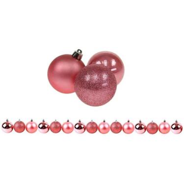 Imagem de Kit 15 Bolas de Natal Rosê 3cm Texturas Mistas Fosca, Glitter e Brilho
