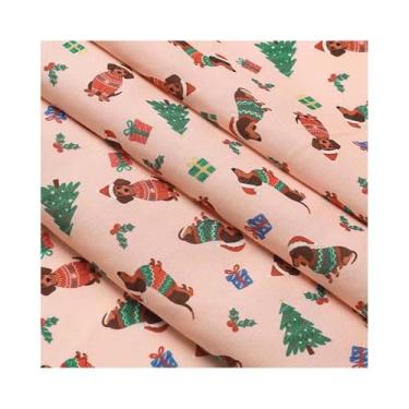 Imagem de Tecido Cão Cartoon Natal 50/100/300x150cm (1unid) - Poliéster Rosa, Textura Macia, Decorativo DIY para Artesanato/Travesseiros/Saia de Árvore/Sacos de Presente(50X150cm)