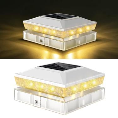 Imagem de vighep Luzes de poste solares 4 x 4 para ambientes externos com 2 modos de cor, 1 pacote de luz branca para cerca movida a energia solar à prova d'água com ajuste de 9 x 9 cm 10 cm x 10 cm, postes de