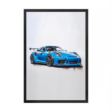 Imagem de Mofesun Pôster de carro esportivo - Arte de parede emoldurada, ideal para decoração de quarto masculino, presente para entusiastas de carros (moldura preta, 30 x 40 cm)