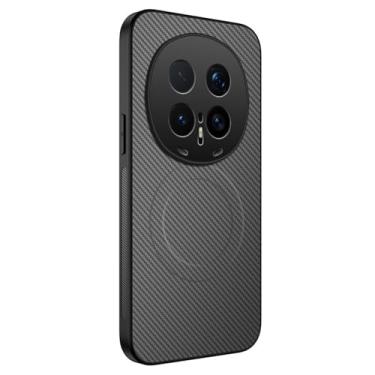 Imagem de LYJSMGZ Capa magnética para Huawei Honor Magic 8 Pro/Magic 8, capa de textura de fibra de carbono à prova de choque militar suporta carregamento sem fio, cinza, Majic 8