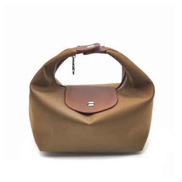 Imagem de Qiannaura Mini lancheira conversível feminina pequena bolsa axila com 2 tiras, fecho de zíper design minimalista de bolinhos - caramelo