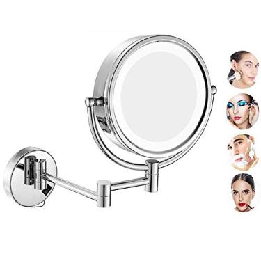 Imagem de LMJYU Espelho de maquiagem montado na parede, espelho de vaidade ampliação 360 giratório espelho cosmético extensível redondo para banheiro de hotel