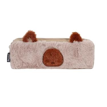Imagem de Estojo Container Capivara em Pelúcia, Design 3D com Orelhinhas, Bege e Marrom