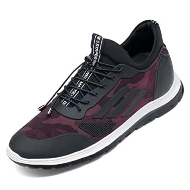 Imagem de CHAMARIPA Tênis masculino invisível que aumenta a altura, sapatos casuais de malha com salto oculto – elegante, confortável e respirável, 6 cm/7 cm/8 cm mais alto, feito à mão, Preto/vermelho, 38