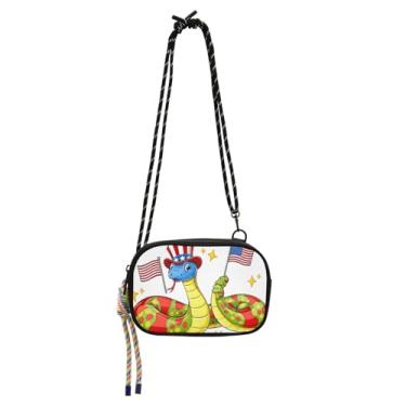 Imagem de STAYTOP Cobra verde segurando a bandeira americana pequena bolsa transversal carteira para celular para mulheres e homens, mini bolsa de viagem - cobra verde segurando a bandeira americana