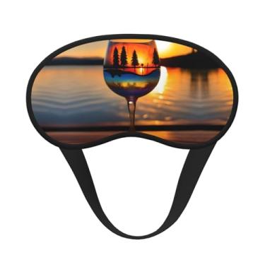 Imagem de Máscara de dormir blackout com estampa de copo de vinho pôr do sol, máscara de luz macia, para dormir, meditação, viagem, ioga