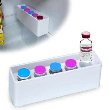 Imagem de YOUSHARES Estojo de frasco de insulina Suporte de geladeira – Protetor de frascos de peptídeos empilhável, organizador de suprimentos para diabetes com 5 compartimentos, garrafa pequena, geladeira