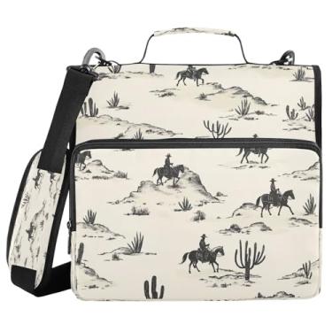 Imagem de STAYTOP Fichário com 3 anéis de zíper Western Desert Cowboy com alça de ombro, anéis D de 3,8 cm, material escolar e de escritório