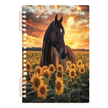 Imagem de Burbuja Caderno de girassóis de cavalo, papel pautado universitário A5 com 60 folhas, fichário para escritório, 1 pacote