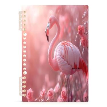 Imagem de Burbuja Caderno de rosas flamingo, papel pautado universitário A5 com 60 folhas, fichário para escritório, 1 pacote