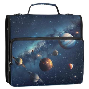 Imagem de CEBUGI Fichário de 3 anéis com zíper com alça de ombro, pasta de arquivo expansível de 3,8 cm, anéis D, para planetas escolares e escritórios