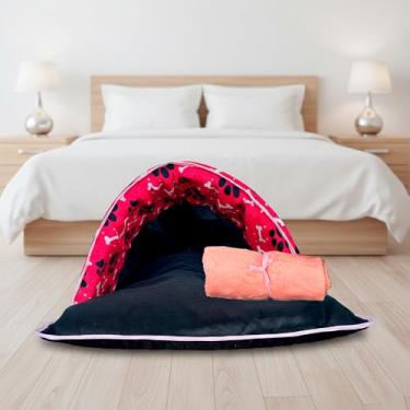 Imagem de Kit 2 Peças Cama Pet Téo Iglu Médio 70cm x 45cm Toca e Saco de Dormir 2 em 1 Impermeável (Pink)