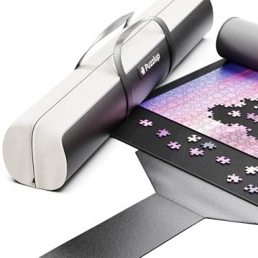 Imagem de Puzzlup Tapete de quebra-cabeça de luxo até 1500 peças - 66 x 120 cm - Com elegante bolsa de couro - Rolo de quebra-cabeça premium para quebra-cabeças estilosos e que economizam espaço