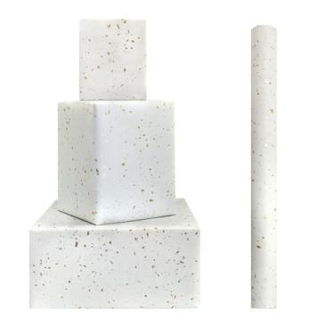 Imagem de Papel de embrulho elegante enfeitado metálico dourado e prata irregular em branco neutro sólido - 1 mini rolo 43 x 3 m por rolo 14 m² - Com toque macio de seda, perfeito para aniversário, casamento