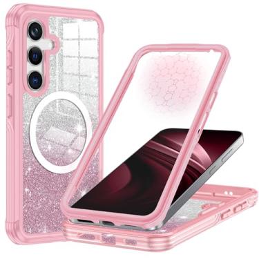 Imagem de Hensione Capa para Galaxy S24 Plus, compatível com MagSafe, capa magnética com glitter integrado, protetor de tela de vidro temperado 9H, capa protetora à prova de choque para Samsung Galaxy S24 Plus