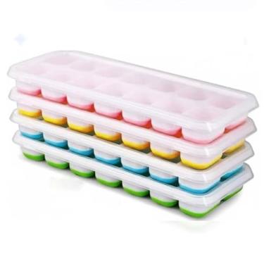 Imagem de kit 2 Formas de Gelo em Cubos com Tampa Rígida e Fundo Flexível de Silicone Prática Antivazamento e Fácil de Desenformar