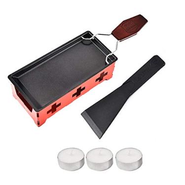 Imagem de Conjunto de Queijo Raclette com Panela Derretimento Churrasqueira Antiaderente Portátil Luz Velas Espátula Ferramenta Churrasco Cozinha Metal para Casa Cabo Madeira