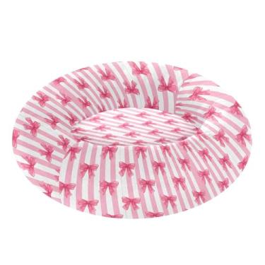 Imagem de SEHANY Cama fofa para cachorro rosquinha com laço rosa removível e lavável, pequena cama redonda para gatos, cama fofa super macia para animais de estimação com fundo antiderrapante para cães pequenos