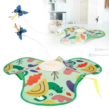Imagem de Brinquedos interativos para gatos, recarregáveis, ativados por toque, borboleta esvoaçante, pena oculta em movimento, brinquedo Seek Kitten com ventosa antiderrapante para gatos domésticos ativos