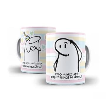 Imagem de Caneca Decorativa Parabéns Amiga, Porcelana, Design Listrado Pastel, Tema Aniversário com Bolo e Ilustração Fofa, 325ml (12871)