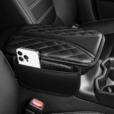 Imagem de YORKNEIC Capa de console central adequada para Ford Fusion, almofada atualizada de couro sintético para descanso de braço de carro com 2 bolsas de armazenamento, proteção antiarranhões/resistente ao