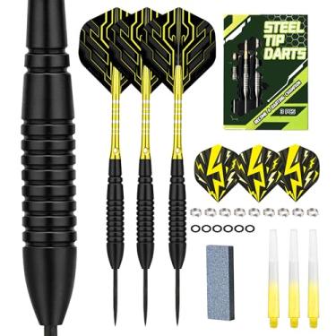 Imagem de WayArrival Conjunto profissional de dardos de ponta de aço níquel-ferro de 22 g - dardos de 22 gramas com apontador, 3 dardos, 6 voos, 6 cilindros e 6 eixos