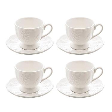 Imagem de Jogo 4 Xícara De Chá De Porcelana Branca New Bone Butterfly Flower Lyor 200ml