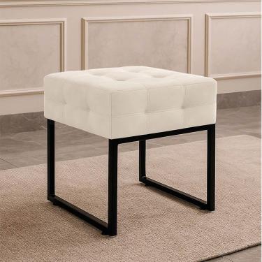 Imagem de Puff Sala Decorativo Quadrado Industrial Elisa Veludo Bege D03 - D'rossi