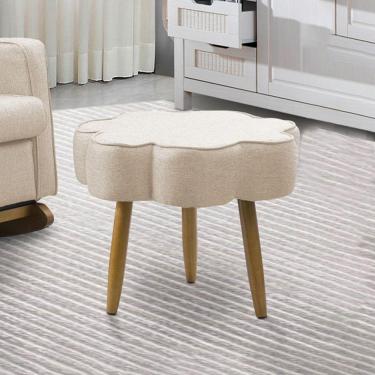 Imagem de Puff Decorativo Pé Palito De Madeira Sala Flower Linho E03 - D'rossi Cor Bege