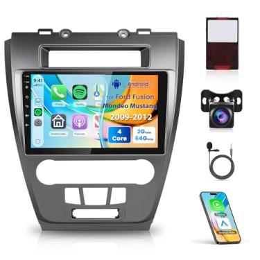 Imagem de Rádio estéreo para carro Android 2 + 64 G para Ford Fusion Mondeo Mustang 2009-2012 com Carplay sem fio Android Auto, unidade de cabeça de tela sensível ao toque de 10,1 polegadas com espelho