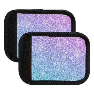 Imagem de Alça de bagagem roxa azul-petróleo Aqua Glitter envolve etiquetas de bagagem de neoprene capas de alça para mala, bagagem de mão, mochilas, pacote com 2
