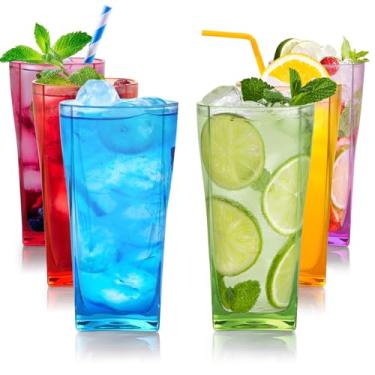 Imagem de Top-spring Copos de água de plástico reutilizáveis de 350 ml - Conjunto de 6 copos de plástico transparente empilháveis e inquebráveis - Copos de água sem BPA (coloridos)