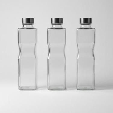 Imagem de 3 Garrafas De Vidro Robusto Para Suco Água E Leite Conjunto Reutilizáv