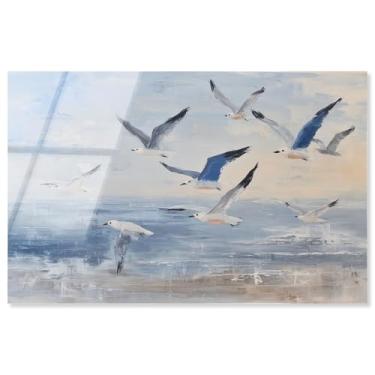 Imagem de Decoração de parede costeira com estampa acrílica gaivotas em voo II da Art Remedy, pronta para pendurar, 76 x 50 cm