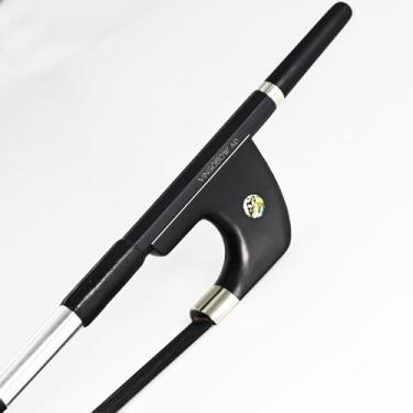 Imagem de Arco de contrabaixo vertical de fibra de carbono estilo alemão tamanho 3/4 VINGOBOW 100BGB nível profissional olhos parisienses sapo ébano tom profundo poderoso cabelo de cavalo preto desempenho