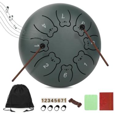 Imagem de JINBAITAI Tambor de língua Bear Steel 15 cm 8 notas, tambor de chuva para jardim externo, instrumento de tambor de aço infantil, campainha de cura de som calmante com marretas, livro de música e bolsa