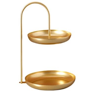Imagem de Aramox Bandeja de Frutas de 2 Camadas, Prato de Servir de Ferro à Prova de Ferrugem Com Pintura de Cozimento para Mesa de café, Festa, Casamento, Lanches, Cupcakes (GOLD)
