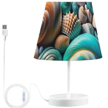 Imagem de TSENQUE Seashell Conch Candeeiro de mesa lateral personalizado costeiro bonito lâmpada de cabeceira LED para mesa de cabeceira USB brilhante lâmpada noturna quente para quarto de crianças