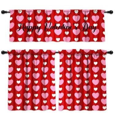 Imagem de Cortinas de cozinha para Dia dos Namorados, decorações para casa, dia dos namorados, cortinas de janela com bolso para varão, conjunto de camadas e saia para dia dos namorados, 137 x 45 cm, saia de 68