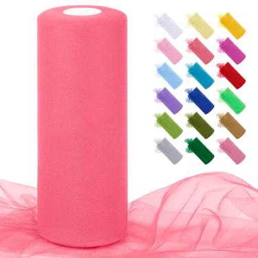 Imagem de JeogYong Rolos de tecido de tule vermelho melancia 30,5 cm por 100 metros tecido de malha de poliéster fita de tule para saias tutu, embrulho de presente, decoração de aniversário/festa/casamento