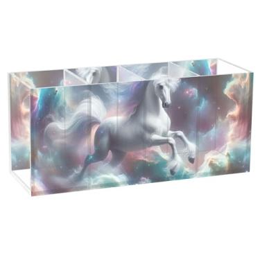 Imagem de TSENQUE Unicórnio Starlit Cosmic Cloud Porta-lápis para mesa arte engraçada artesanato suporte acrílico pincel de maquiagem copo de caneta